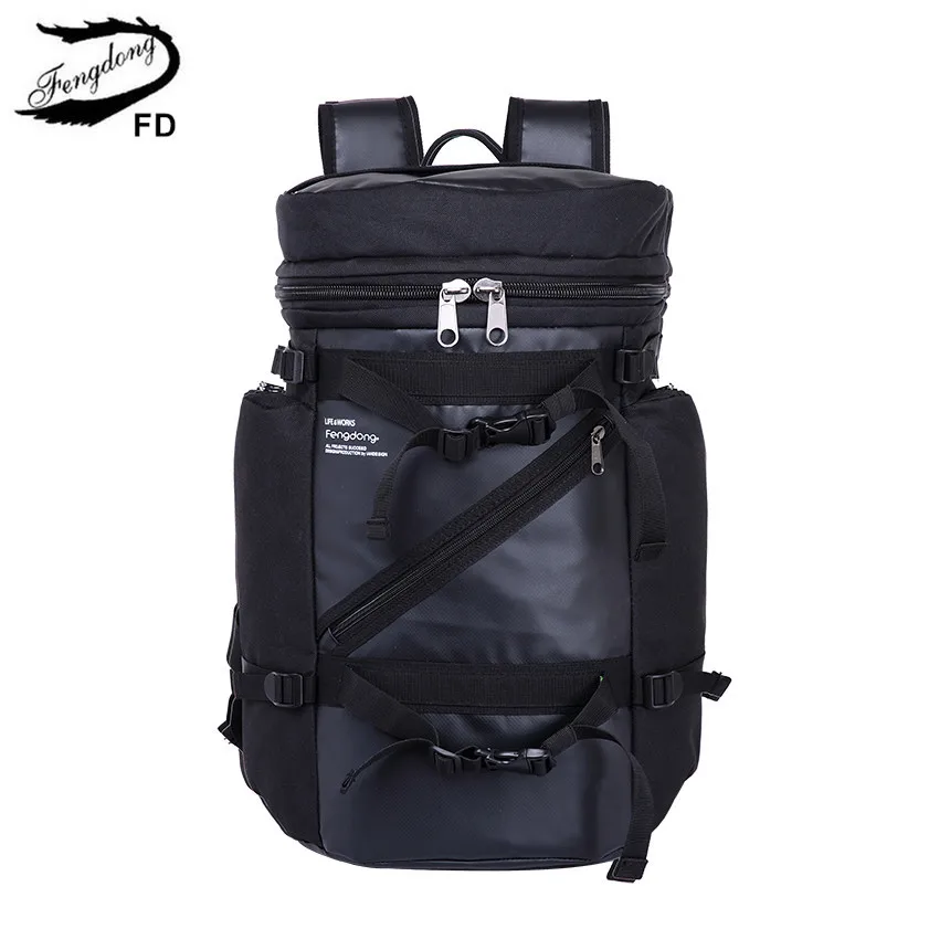 

FengDong brand multifunctional black waterproof backpack male big bag backpack for men boys large travel backpack new year 2018