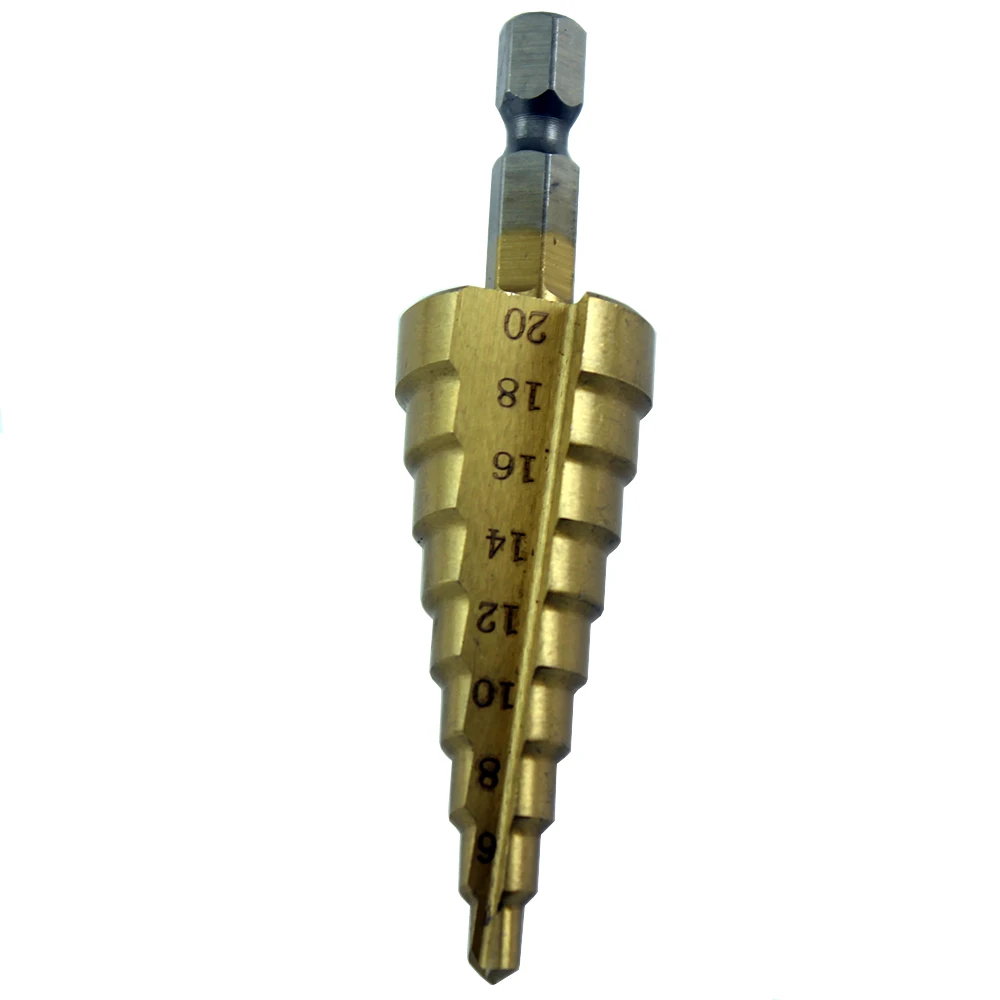 

4mm-20mm 9 Steps Sizes HSS Hex Titanium Step Drill Bit Hole Cutter Cutting Tools Taper Point Drill Bits