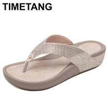 TIMETANG Для женщин с цветочным узором из бисера Отделка пайетками сетка сандалии, шлепанцы женские босоножки на танкетке обувь на платформе серебряного цвета, femininaE381