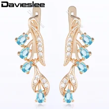 Davieslee femmes boucles d'oreilles goutte CZ feuille larme Olivine 585 boucles d'oreilles en or Rose pour femme bijoux 2018 cadeaux livraison directe LGEM17(China)