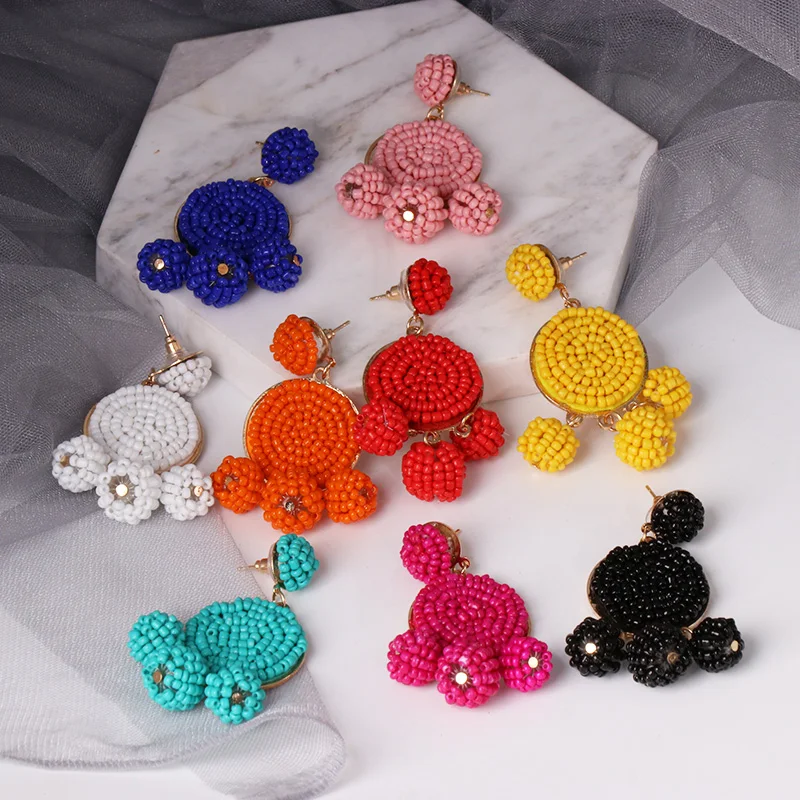 

JUJIA Fashion Round Resin Beaded Drop Earrings For Women Girls Wedding Jewelry New Designs Dangle Statement Earrings