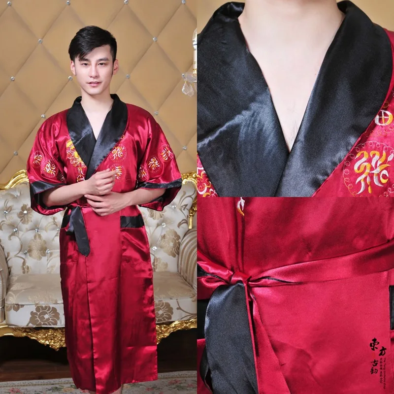 Общественная баня спа китайский халат кимоно Ночная рубашка Дракон пижамы Традиционный китайский кимоно мужские халат пижамы