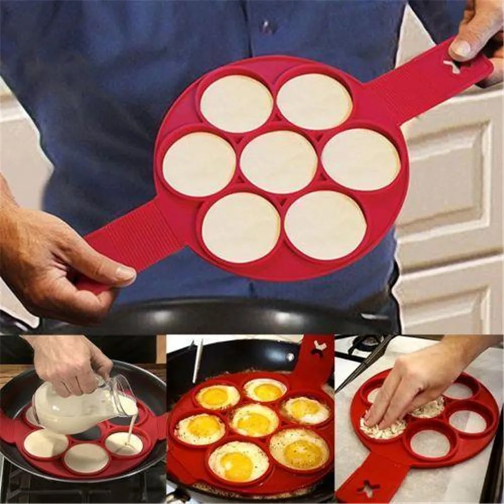MAXGOODS 2 Moldes para Huevo Frito Anillos Redondos de Silicona Pancake Omelets Hornear Antiadherente Cocina con Separador de Huevo