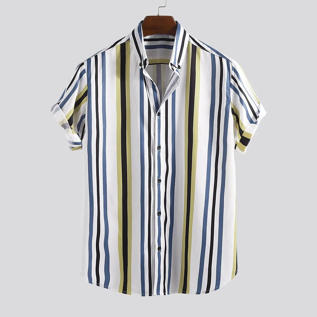 Mens tops Breathable Striped shirts Turn Down Collar Short Sleeve Loose Casual summer fashion Shirts new arrivals#G8