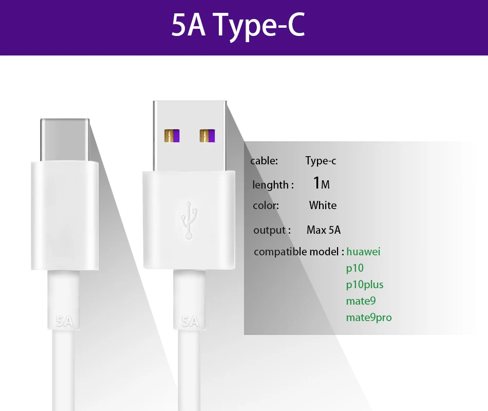 huawei USB 5A type C кабель P30 P20 Pro lite Mate20 10 Pro P10 Plus lite USB 3,1 type-C Originele Supercharge Super Lad