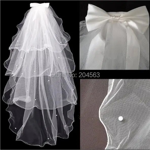 

Multi-Layer Veil Wedding Veil Tulle Bridal Veil for Bride with Bow and Beads