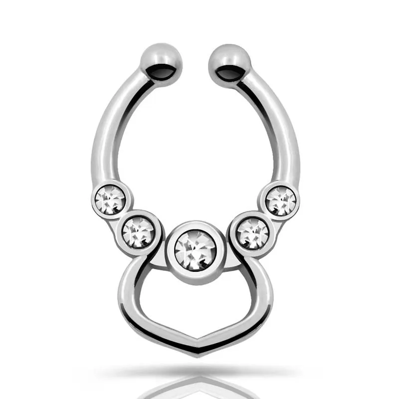 Fake Cheater Septum Nose Rings Peach-shaped Loop with 5 CZ Clip On clicker Clicker Piercings | Украшения и аксессуары