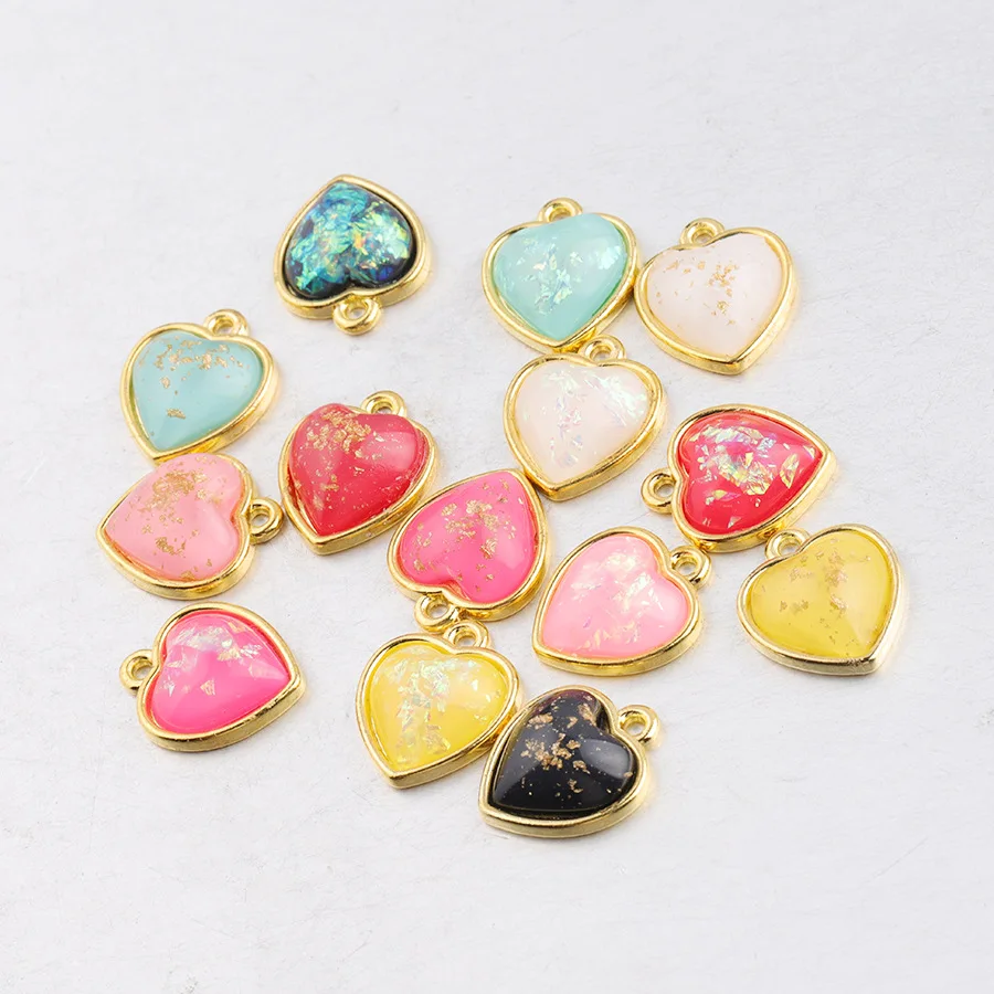 

10pcs 14*17mm High quality Gold Color Resin Beads Heart Shape Charm For Earring/Necklace DIY Handmade Jewelry Making wholesale