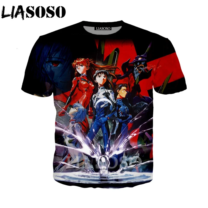 

LIASOSO Summer New Men Women Short Sleeve Sweatshirt 3D Print Anime NEON GENESIS EVANGELION T Shirt Fashion Top Pullover A250-02