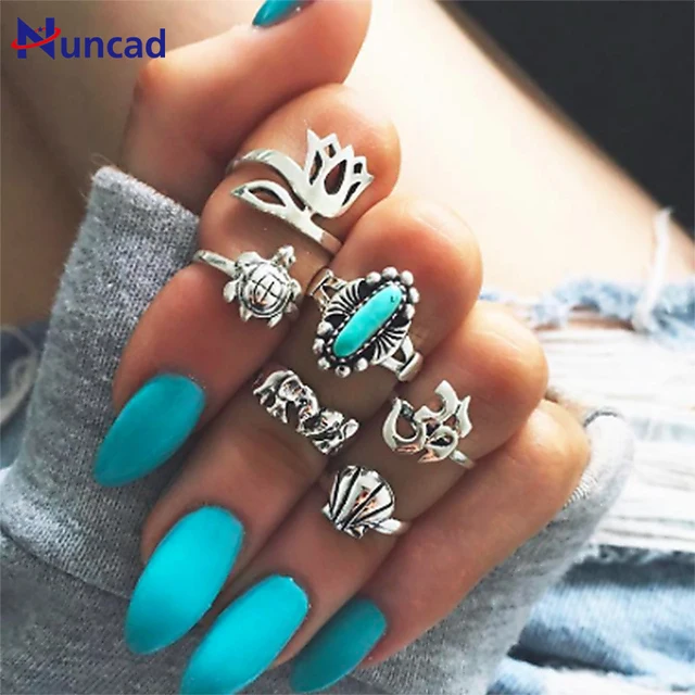 New Fashion Finger Ring Set Antique Bohemian Jewelry Crown Tortoise Elephant Knu New Fashion Finger Ring Set Antique Bohemian Jewelry Crown Tortoise Elephant Knu