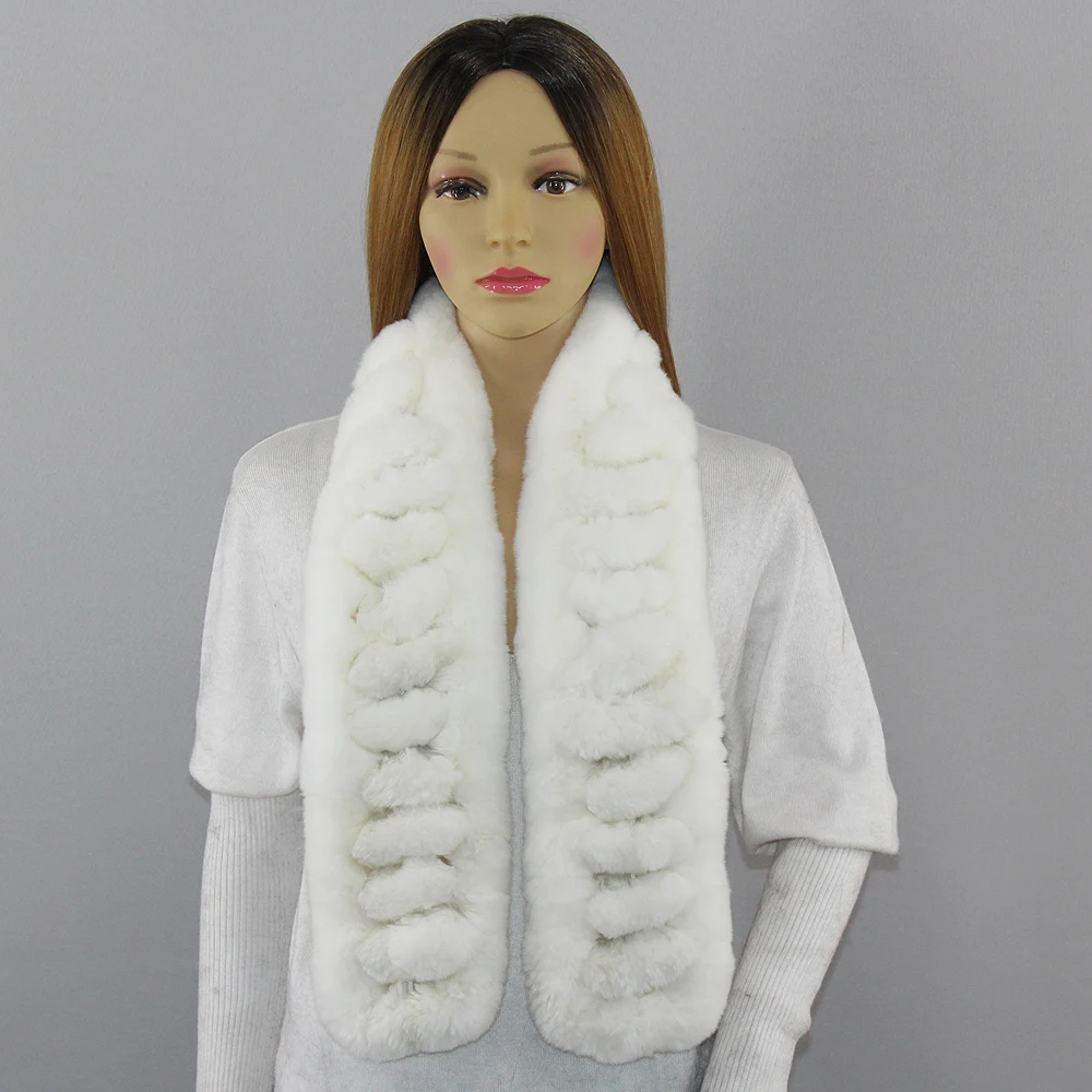 Women Genuine Rex Rabbit Fur Scarves Winter Warm 100%natural rabbit Fur scarf Fashion Females Real Fur Neckerchiefs