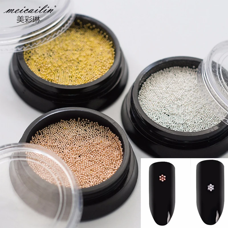 

1 Box Metal Beads Gold Sliver Round Rivets Champagne 0.6mm 3D Nail Art Decoration Wheel Manicure Gel Nail Rhinestone Nail Studs