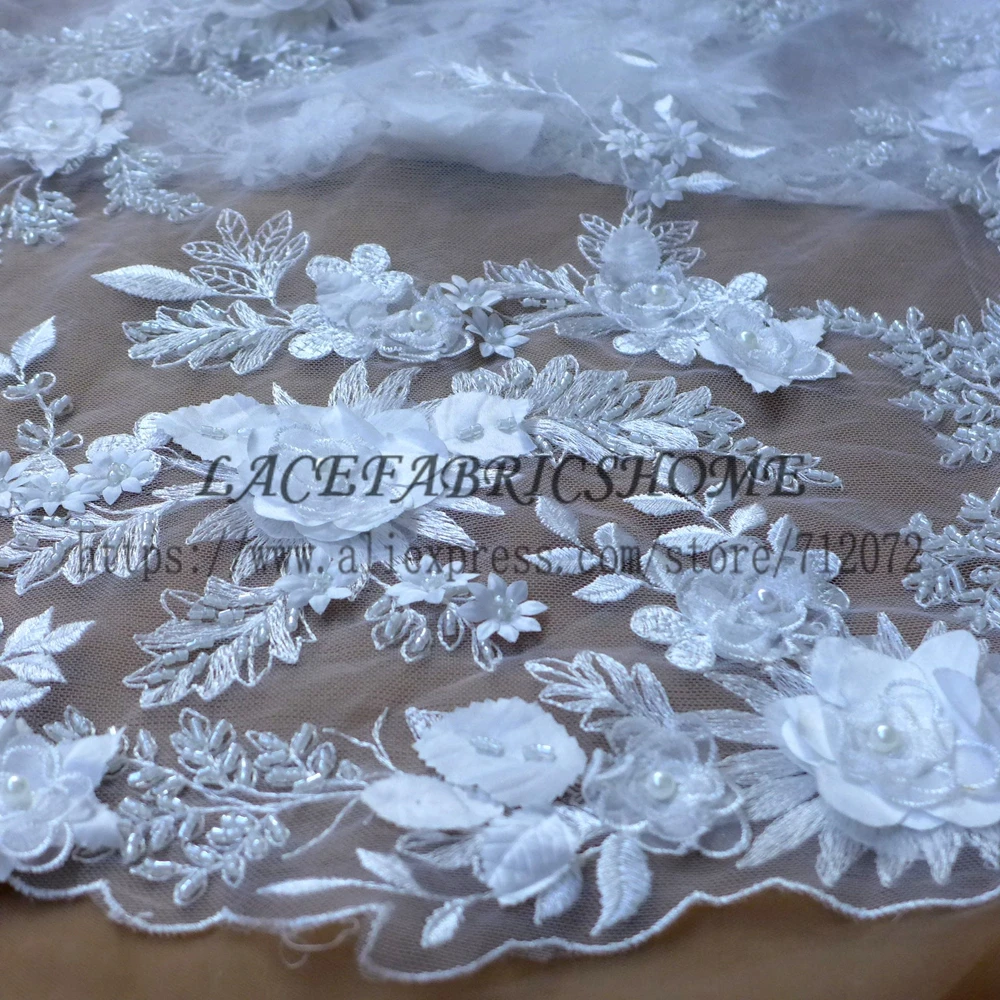

Stock hot fashion style off white/nude/light gree/pink 3D flowers heavy beaded wedding/evening/show dress lace fabric by yard