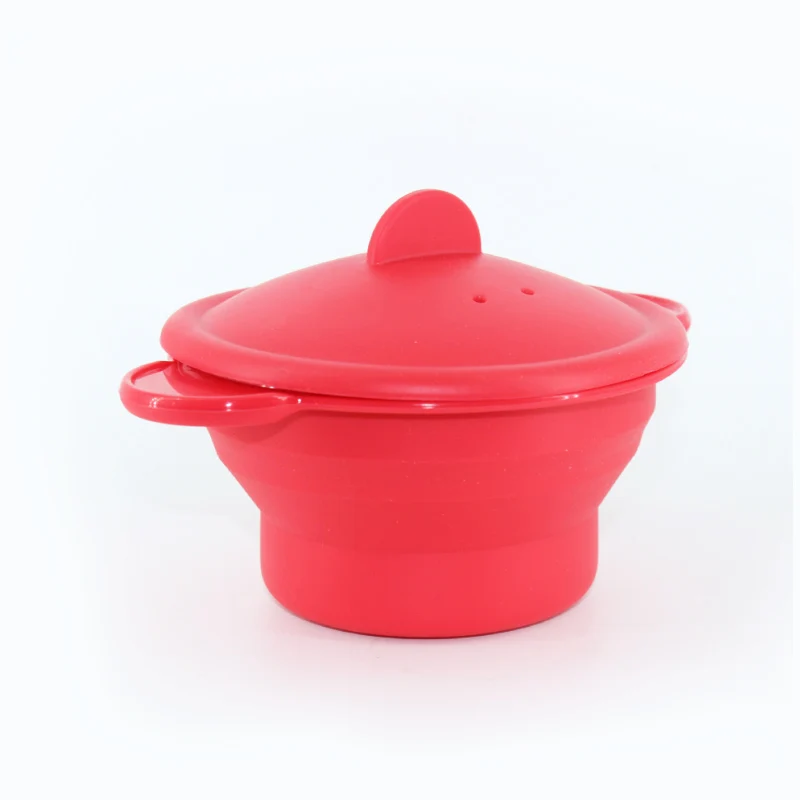 

Multifunctional Red Silicone Steamer With Vent Steam Cover Microwave Heating Bowl Two Handles Household Kitchenware Tools