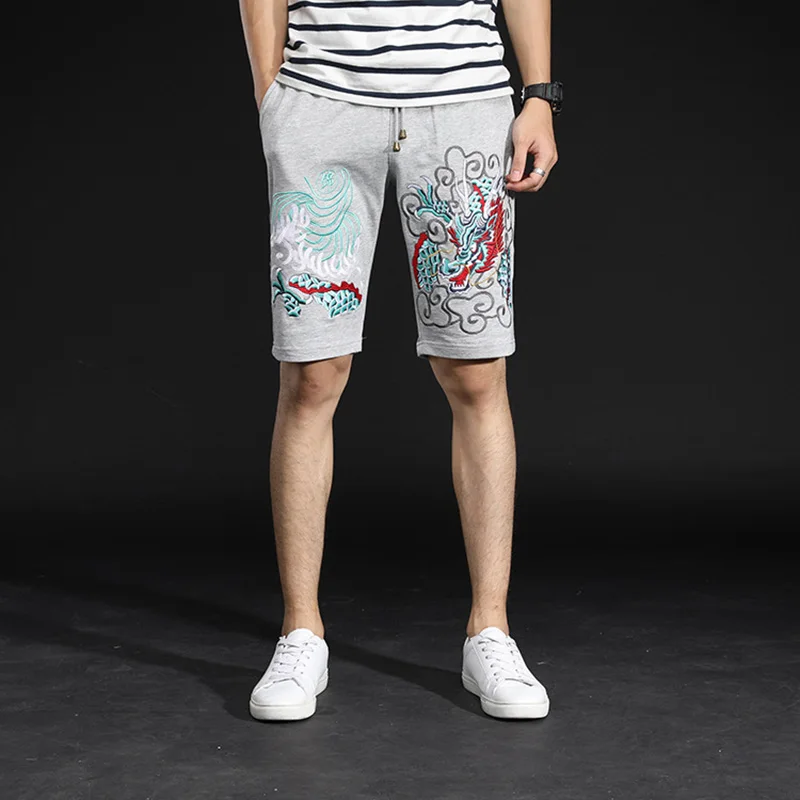 Vantanic бренд Шорты мужской 2018 доска Шорты мужчин Шорты до колен Дракон вышивка в стиле хип-хоп повседневные укороченные штаны Летние FX502