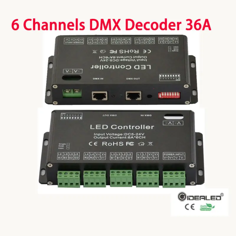 

6 Channel DMX512 RGB Controller high power DMX decoder input DC5V-24V 36A RGB strip dimmer drive