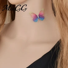 MissCyCy, новинка, модный дизайн, кристалл, цветной, 3D пряжа, Бабочка, чокеры, невидимый, рыболовный, Шелковый чокер, ожерелье для женщин