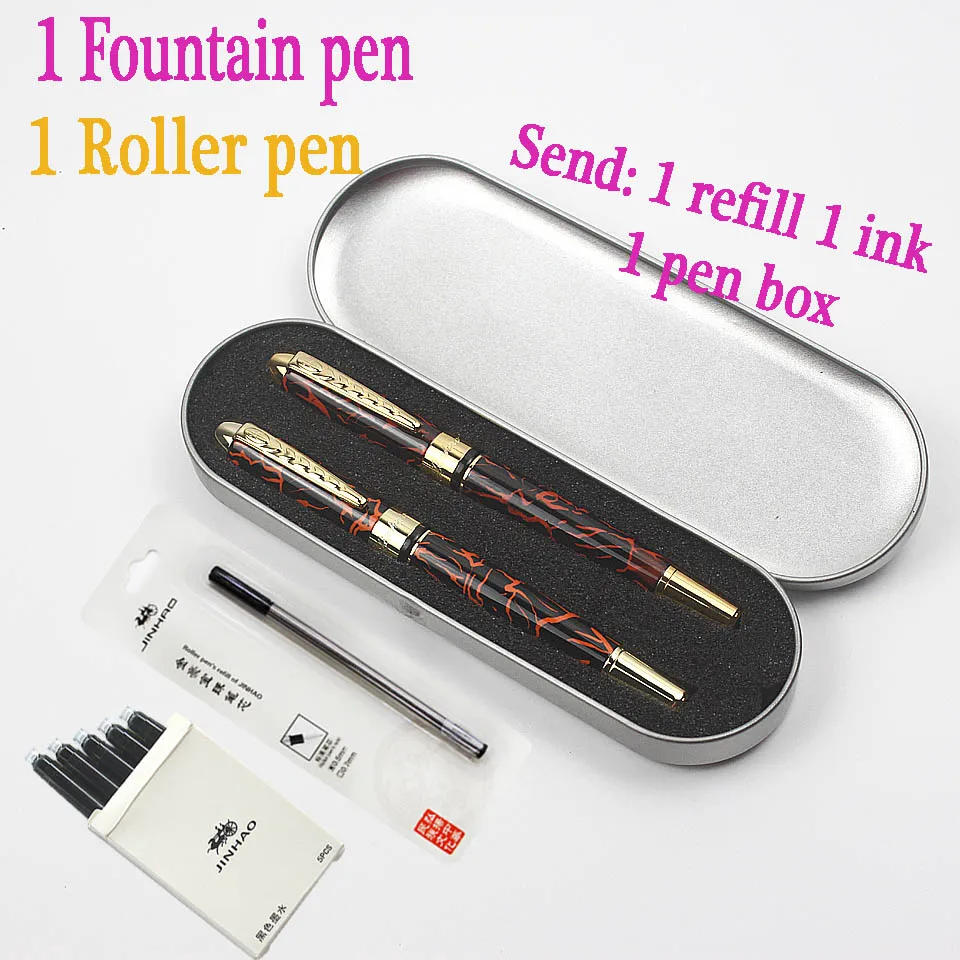 Jinhao250 Роскошные Металлические перьевые ручки, металлическая подарочная коробка, синие и черные чернила для офиса, деловая шариковая ручка - Цвет: 2 Pens box