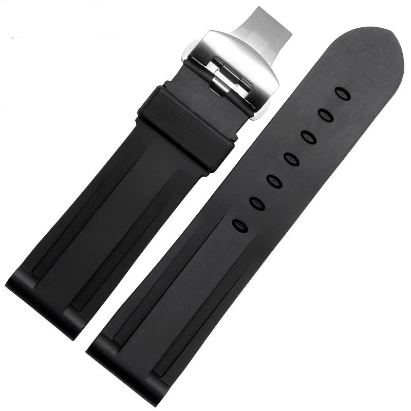 

High-Quality Waterproof Rubber Silicone Strap 22mm 24mm black Men's Watchbands For Pam With original Logo free shipping