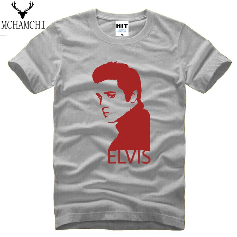 MCHAMCHI Brand clothing Elvis Presley T Shirts Men Cotton Elvis Pop
