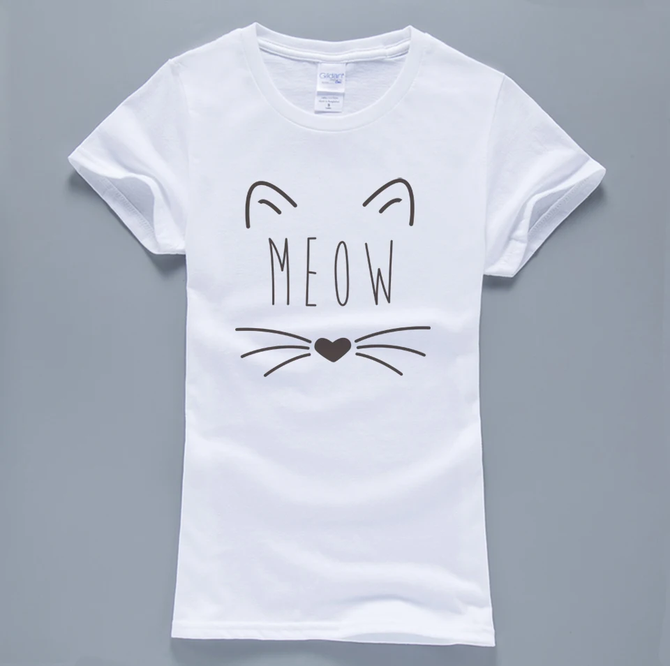 Женская футболка Kawaii Meow Cat Kitty летняя из 100% хлопка с коротким рукавом розовые Топы
