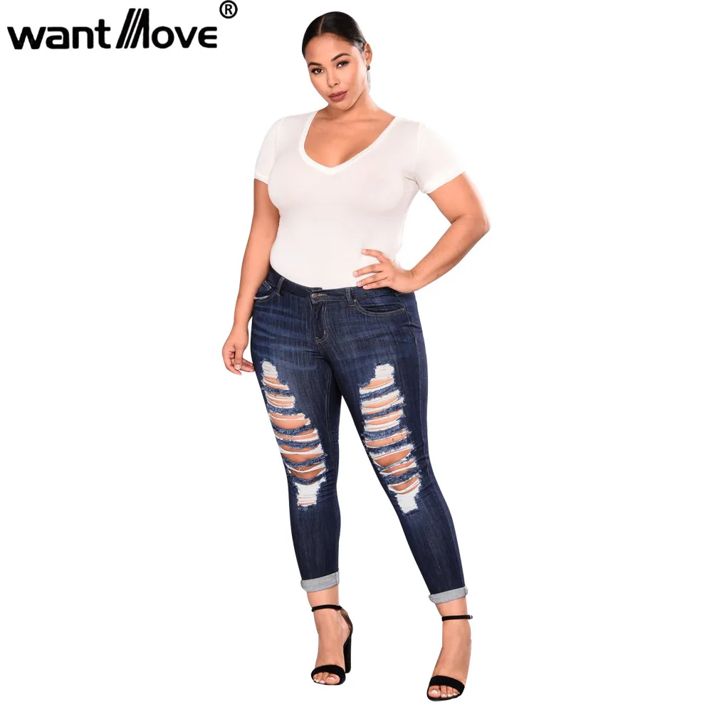 Wantmove 2019 для женщин новый европейский и американские джинсы плюс размеры пикантные стрейч отверстие тонкий мешок узкие джинсы WM552