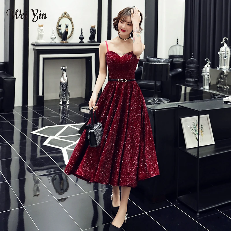 

wei yin 2019 Vestido De Festa New Design Sexy Formal Dress Burgundy Sweetheart Long Evening Dresses Reflective Dress WY1696