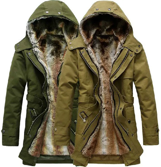 HOT Long Thick Men Outdoors Jacket Parka coats Fur Lining