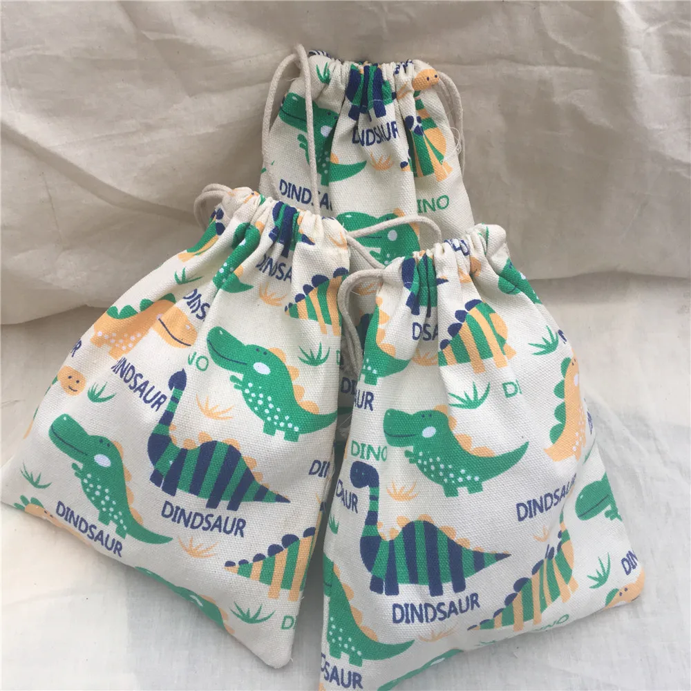 1 шт., хлопковые холщовые вечерние сумки на шнурке, подарочные сумки с принтом зеленых динозавров YL9528f