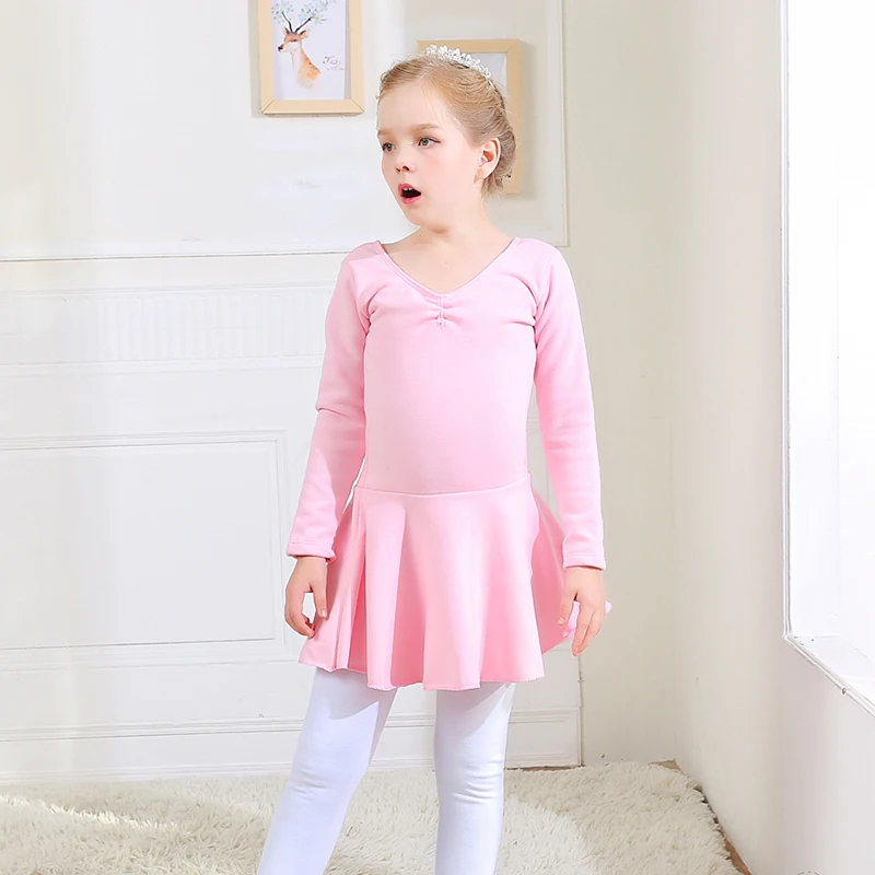 TIEJIAN Children Ballet Dance Dress Plus Velvet Long Sleeve Lycra