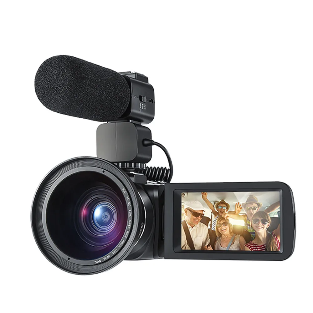 Andoer 4K Ультра HD WiFi цифровая видеокамера Камера видеокамера DV Регистраторы+ внешний микрофон+ 0.39X Широкий формат объектив Z627 - Цвет: Black