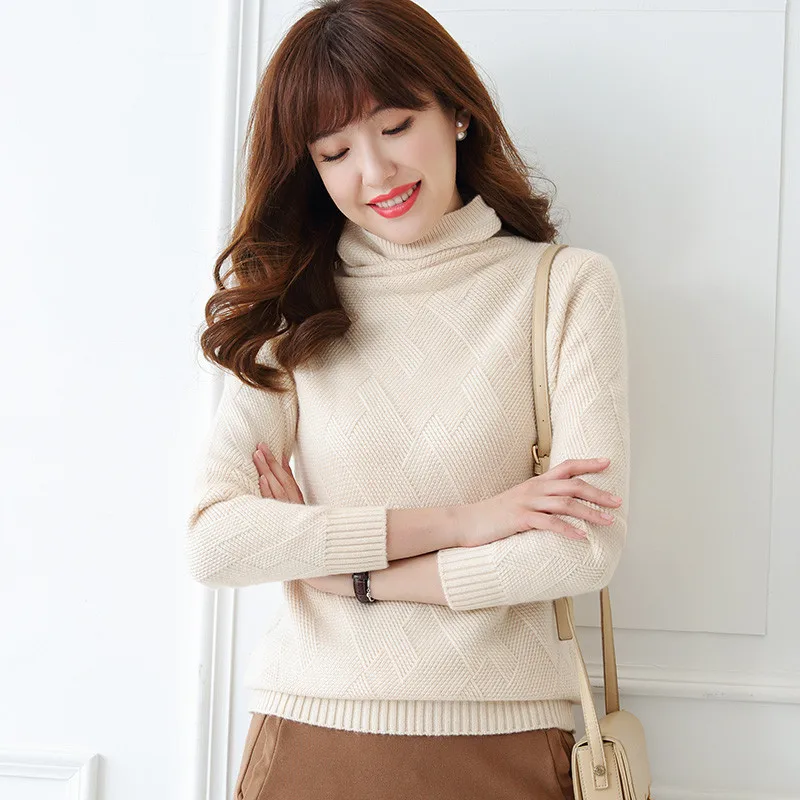 Autumn and winter new cashmere sweater women's high-neck mats slim thin wild sweater fashion loose solid color knitted jacket