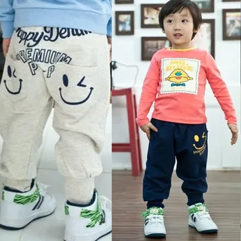 

Hot Cute Newborn Toddler Kids Boys Girls Pats Unique Smiling Clothes Harem Pants Long Trousers Pocket Cartoon Letters Kids 2-7Y