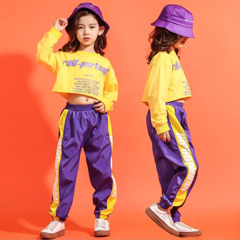 Детская желтая толстовка рубашка Jogger брюки для девочек хип хоп одежда костюмы джаз танцевальный сценический костюм обувь мальчиков
