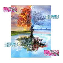 Conjunto completo 100% 5D DIY Diamante Pintura Temporadas Árvore Ponto Cruz Diamante Bordado Padrões Pedrinhas Diamante Mosaico