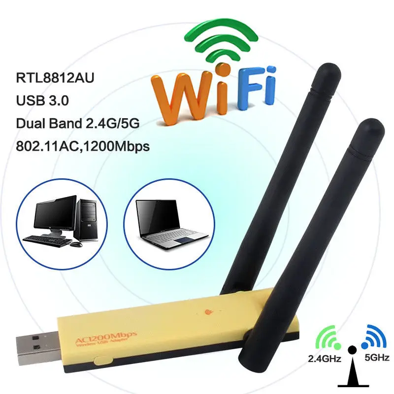 

Realtek RTL8812AU Dual Band 1200Mbps Wireless USB WiFi Network Adapter Antenna
