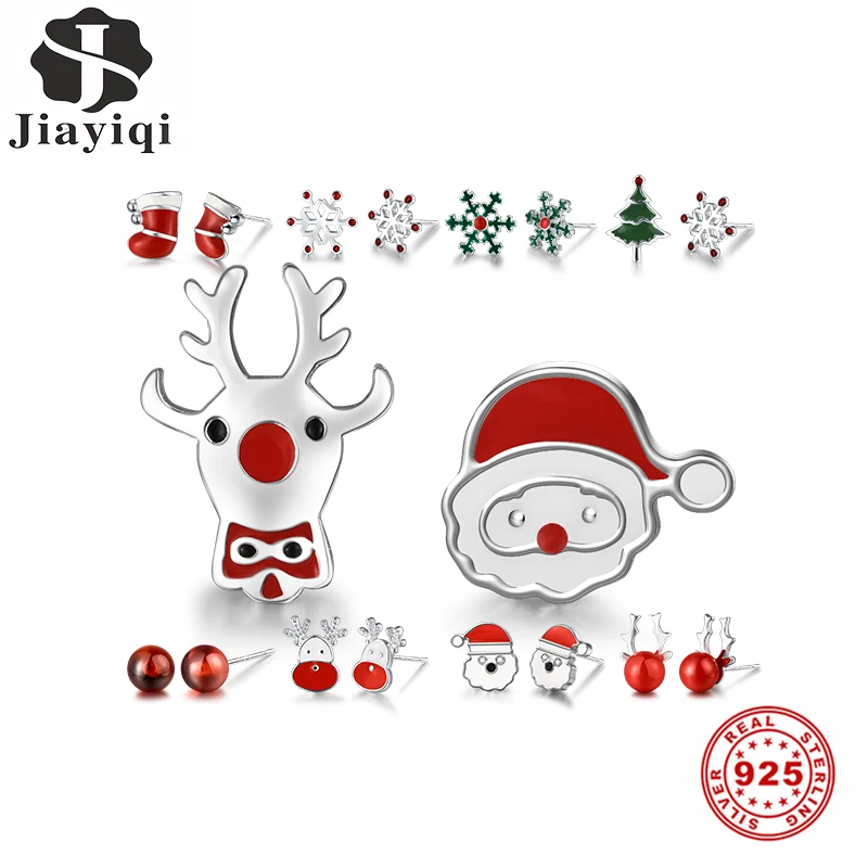 Jiayiqi, 12 рождественских серий, 925 пробы, серебряные серьги-гвоздики, очаровательные, для женщин, вечерние, роскошные ювелирные изделия, рождественский подарок, выбор
