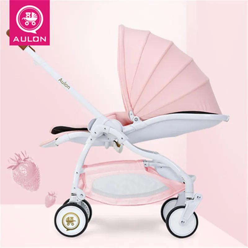 AULON, Роскошная детская коляска, складная, переносная, горячая, для мамы, коляска на колесиках, реверсивная, детская коляска, s коляска, легкая, для путешествий - Цвет: pink