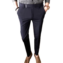 Черный Мужские штаны бизнес повседневное молодежи Мужские штаны s полосатый стрейч для мужчин мотобрюки синий Азиатский размеры 28-36