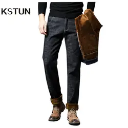Зимние мужские джинсы, черные джинсы, синие прямые эластичные плотные флисовая грелка, джинсовые штаны с теплоизоляцией, повседневные