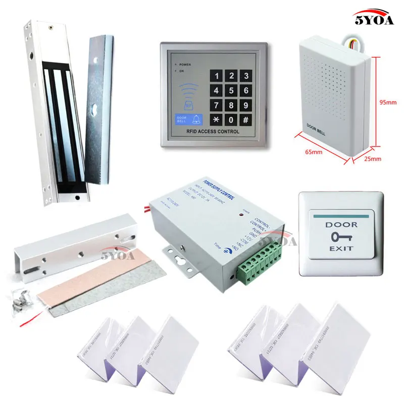 

RFID Access Control System Kit Frame Glass Door Set+Eletric Magnetic Lock+ID Card Keytab+Power Supplier+Exit Button+DoorBell