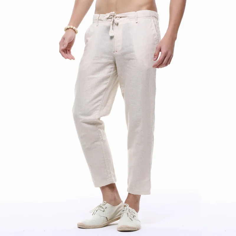 Summer Mens Linen Ankle Length Pants 