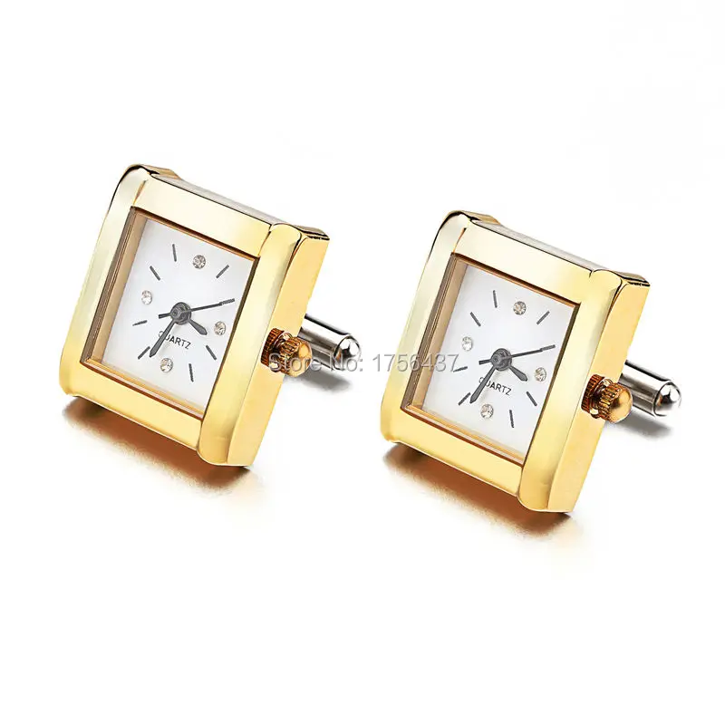 Lepton Functional Watch Cufflinks For Men Square Real Clock Cuff links With Battery Digital Mens Watch Cufflink Relojes gemelos