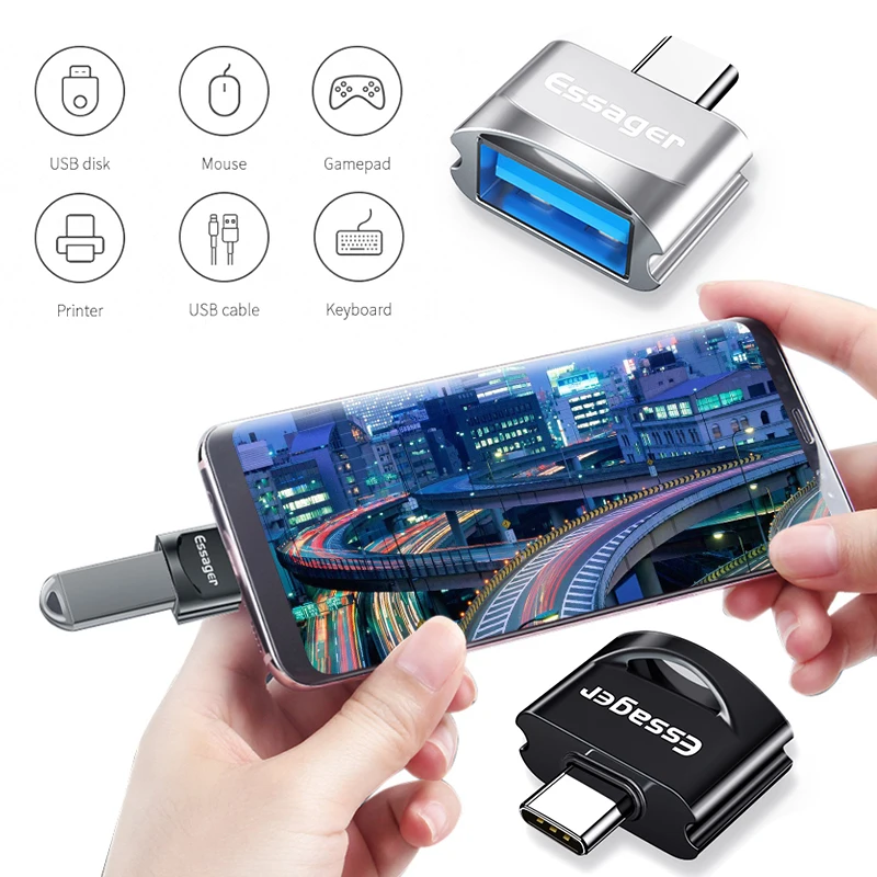 Адаптер Essager USB Type C OTG для Samsung S10 Xiaomi Mi 9 Huawei|Переходники и адаптеры| |