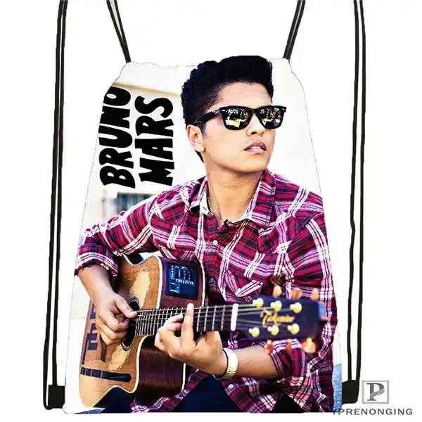 Custom Bruno Mars BW HD Drawstring Backpack Bag Cute Daypack Kids Satchel Black Back 31x40cm 180611