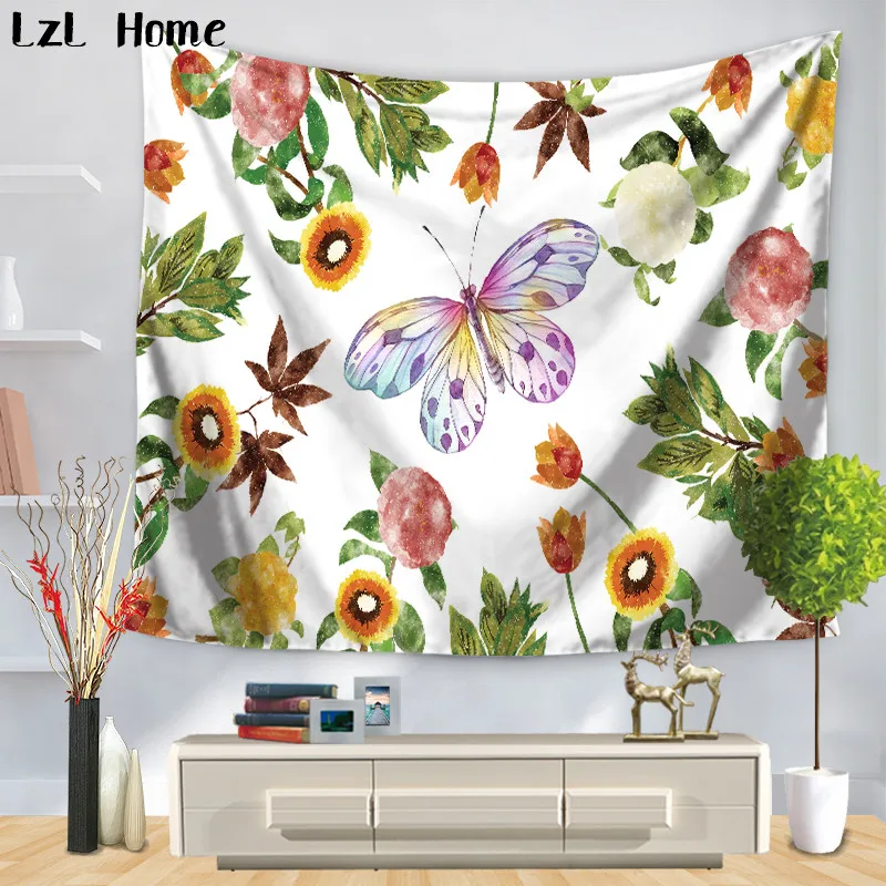 LzL Home Green Environmental Fabric Butterfly Tapestry Colorful Elegant