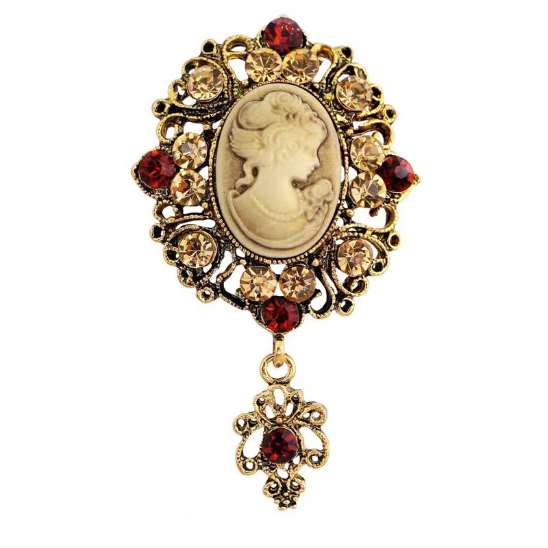 

Retail Vintage Stylish Victorian Style Lady Cameo Brooch Pendent Drop Pins Broaches New Trendy Elegant Gift Pins Anti-gold