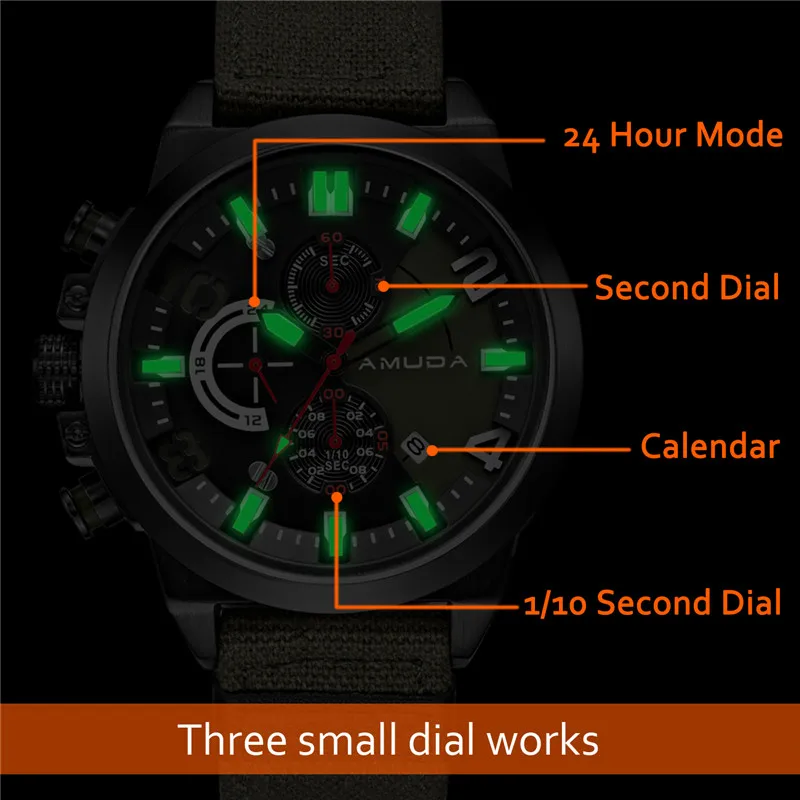 amuda men quartz watches big dial sport military man hour clock male 24 hour watch and clock works