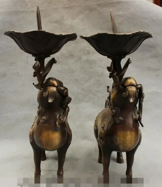 

S3964 15" Buddhism Chinese Pure Bronze Sheep Head Beast Statue Candle Stick Holder discount 30% (C0324)