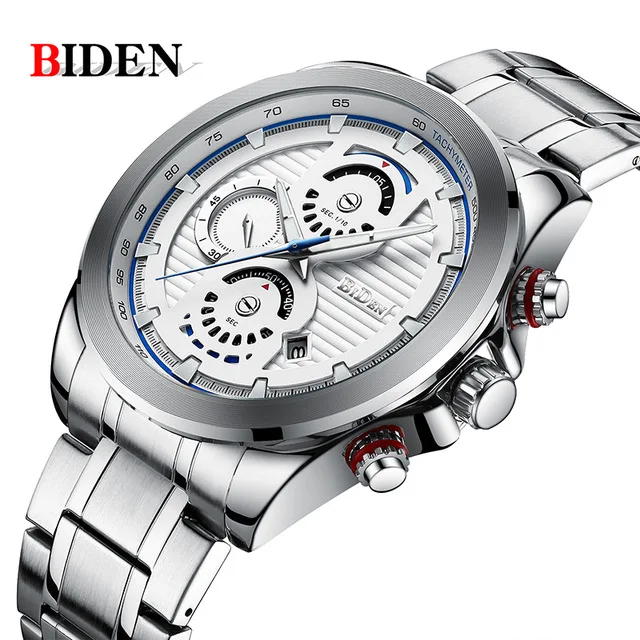 

Fashion BIDEN Watches relogio masculino Men Luxury Brand Sport Full Steel Quartz Watch Men's Waterproof Military Wrist watches